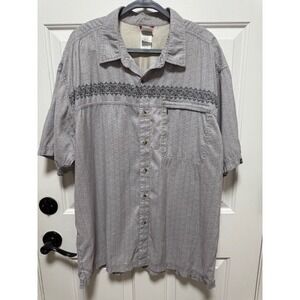 EUC Men's The North Face tribal print Gray black button up short sleeve shirt XL